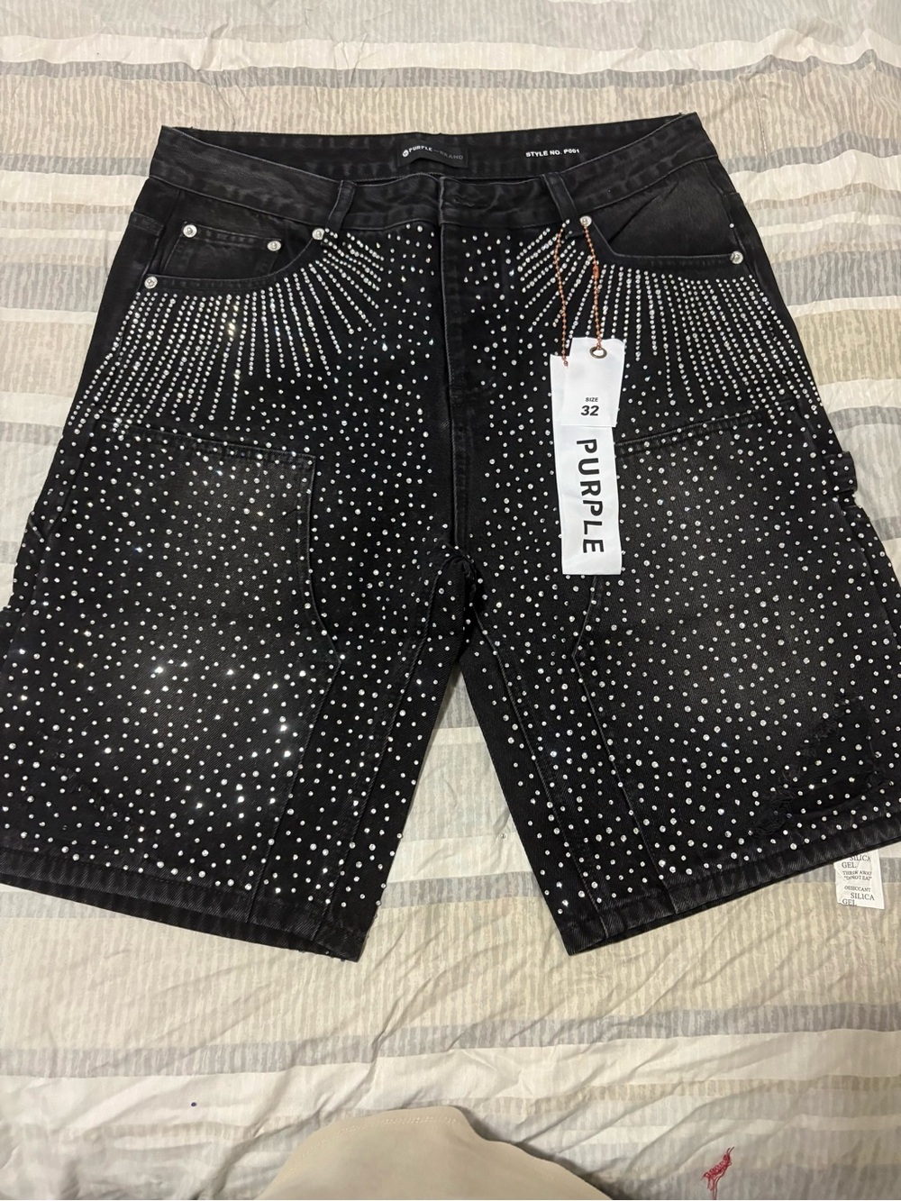 Men’s Black Studded Denim Shorts - Size 32
